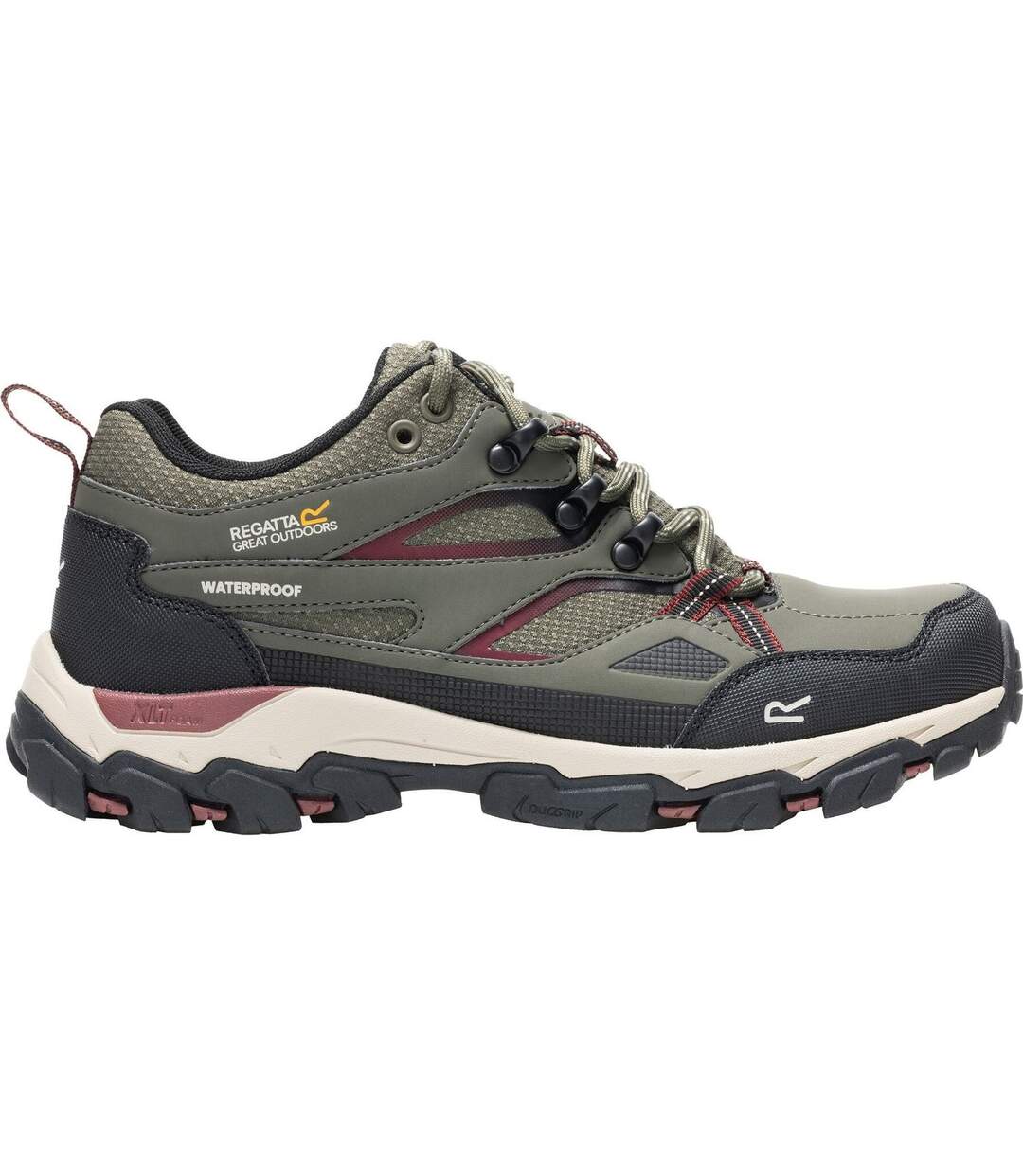 Chaussures Basses De Marche Holcombe Femme Kaki Foncé Marron Rouge Regatta-1