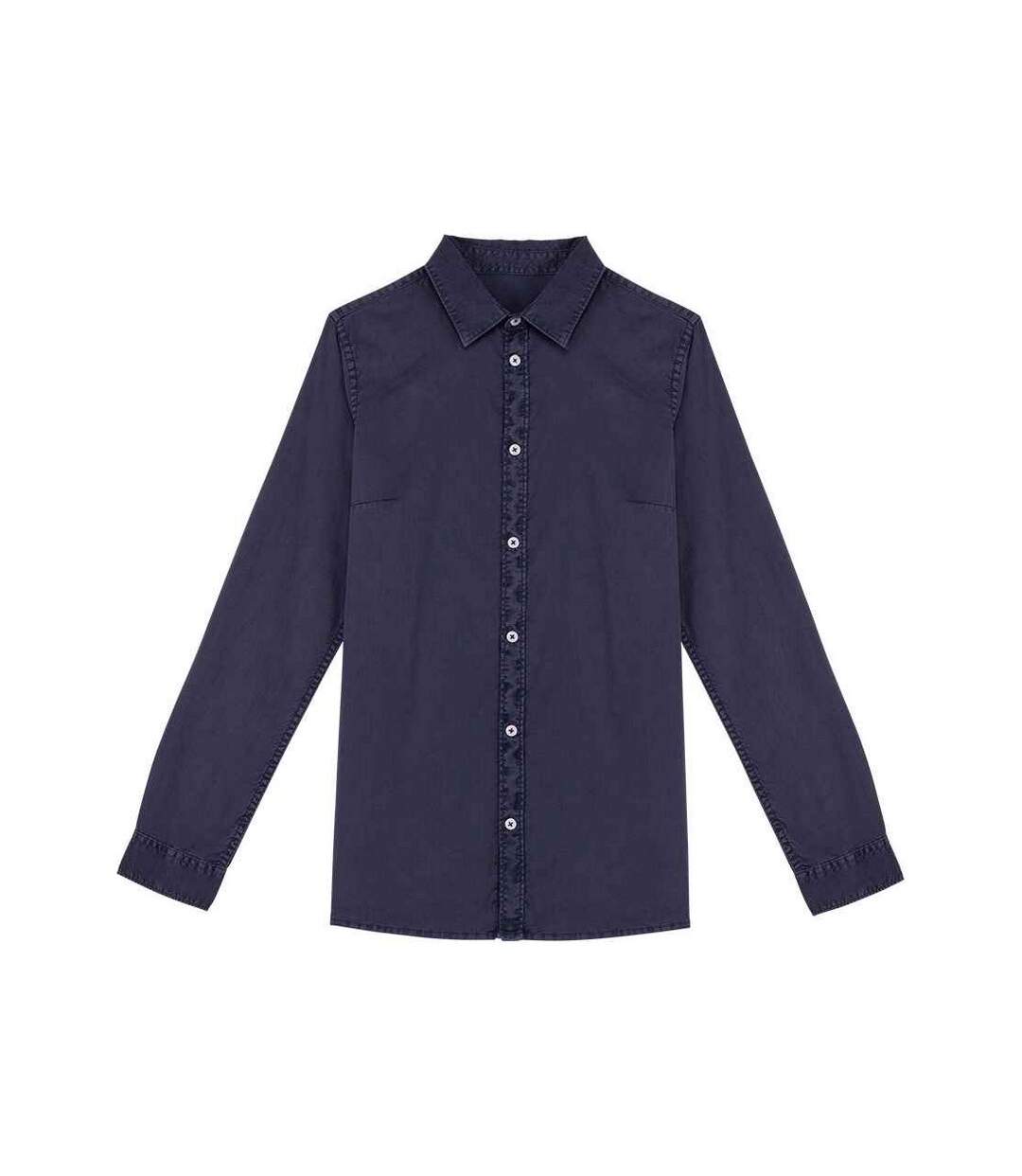Womens/ladies Washed Long-sleeved Shirt Navy Blue Native Spirit-1