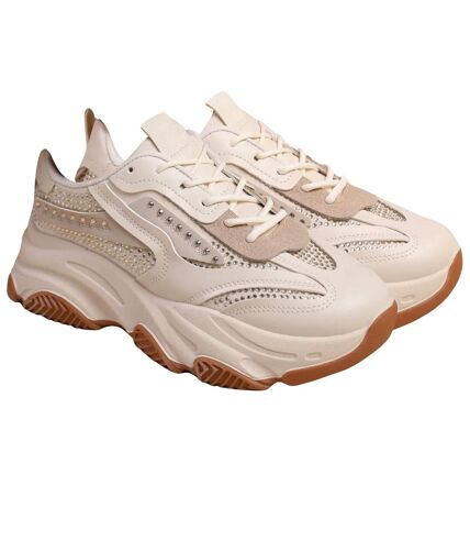 Womens/ladies groove diamante chunky trainers cream Where´s That From