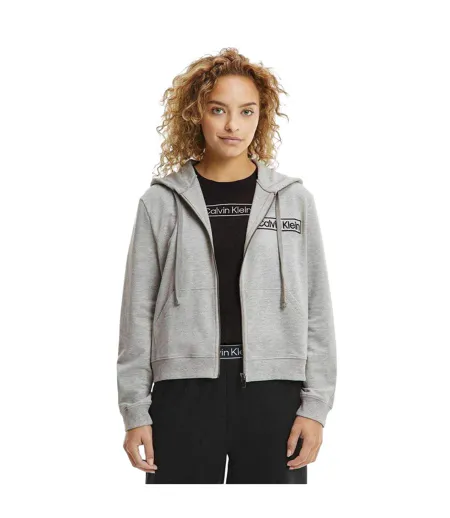 Womens/ladies Logo Cotton Long-sleeved Full Zip Hoodie Grey Marl Calvin Klein