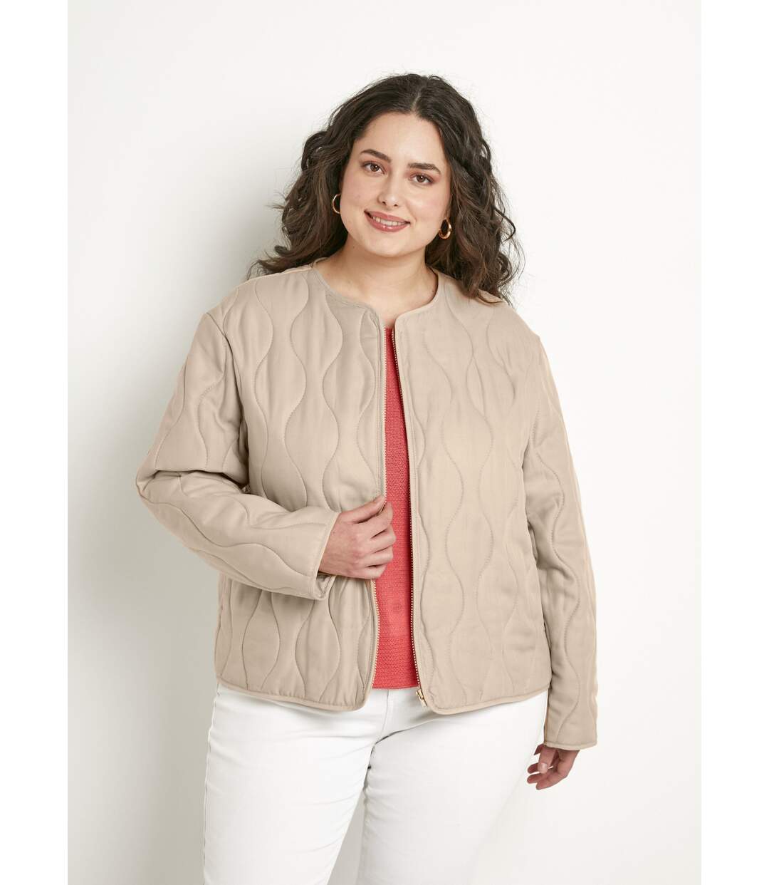 Veste unie matelassée zippée courte col rond-1