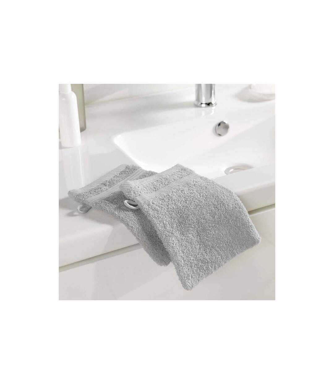 Lot de 2 Gants de Toilette Tendresse 15x21cm Gris Perle-2