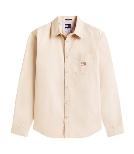 Mens Washed Twill Long-sleeved Shirt Jacket Sand Tommy Jeans