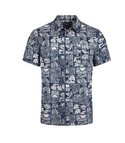 Mens faraway leaf print organic cotton shirt estate blue Weird Fish
