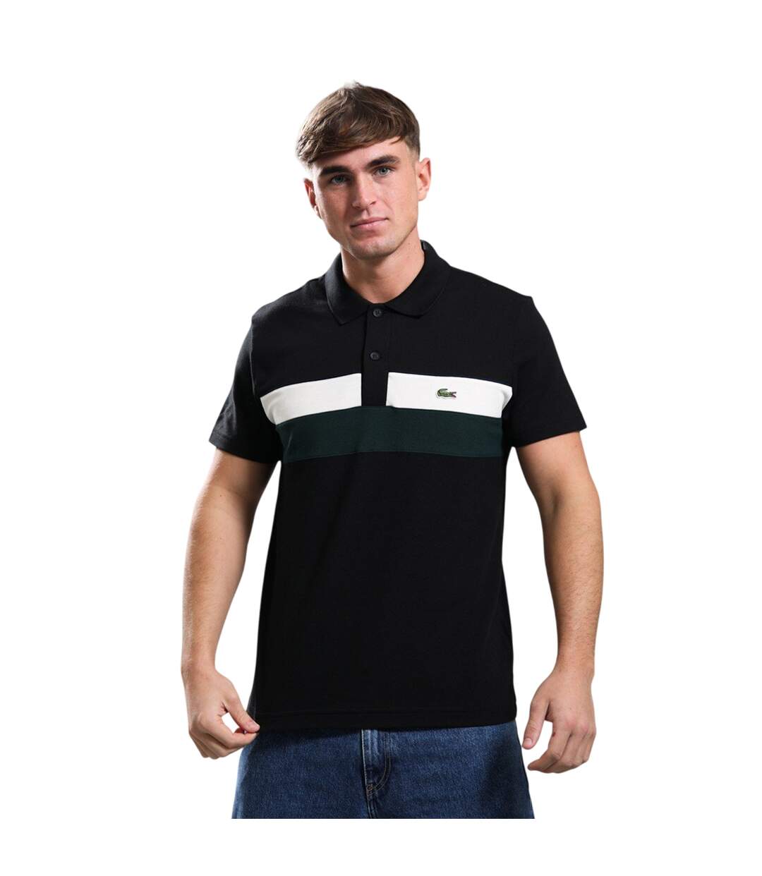Mens Colour Block Polo Shirt Black Lacoste-4