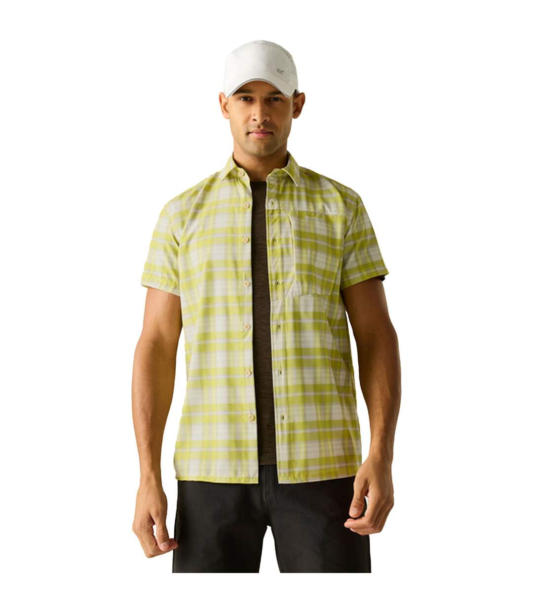 Chemise Manches Courtes De Voyage Motif/style À Carreaux Homme Jaune Foncé Regatta-1