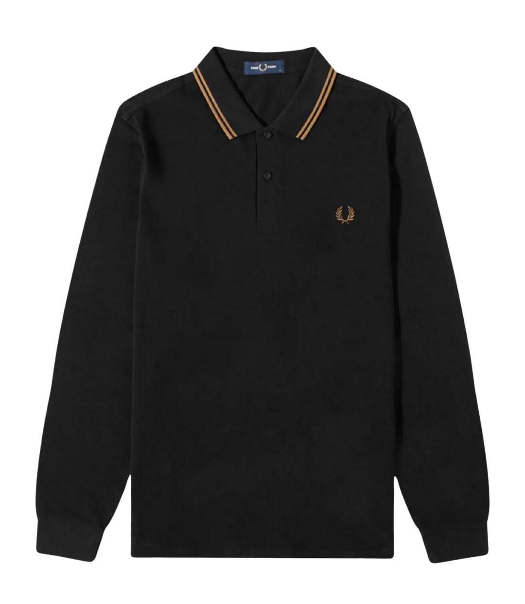 Polo Manches Longues Motif Col À Double Rayure Homme Noir Beige Gris Fred Perry-1