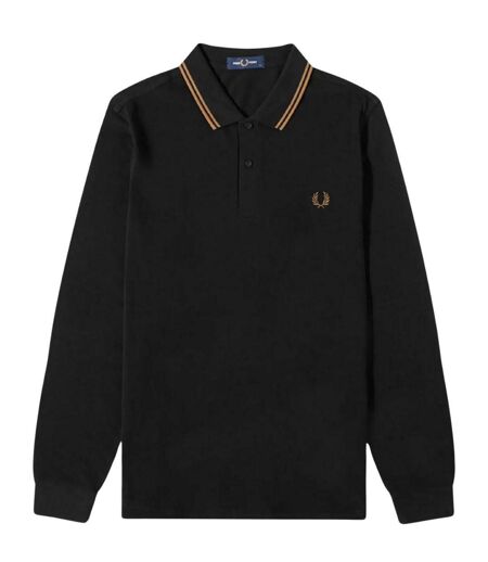 Polo Manches Longues Motif Col À Double Rayure Homme Noir Beige Gris Fred Perry