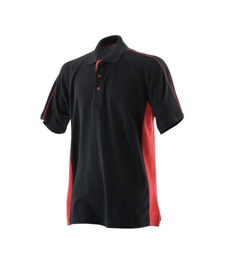 Finden & Hales Mens Cotton Pique Sports Polo Shirt (Black/Red)