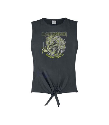 Womens/ladies Killer World Tour ´81 Iron Maiden Crop Top Charcoal Amplified
