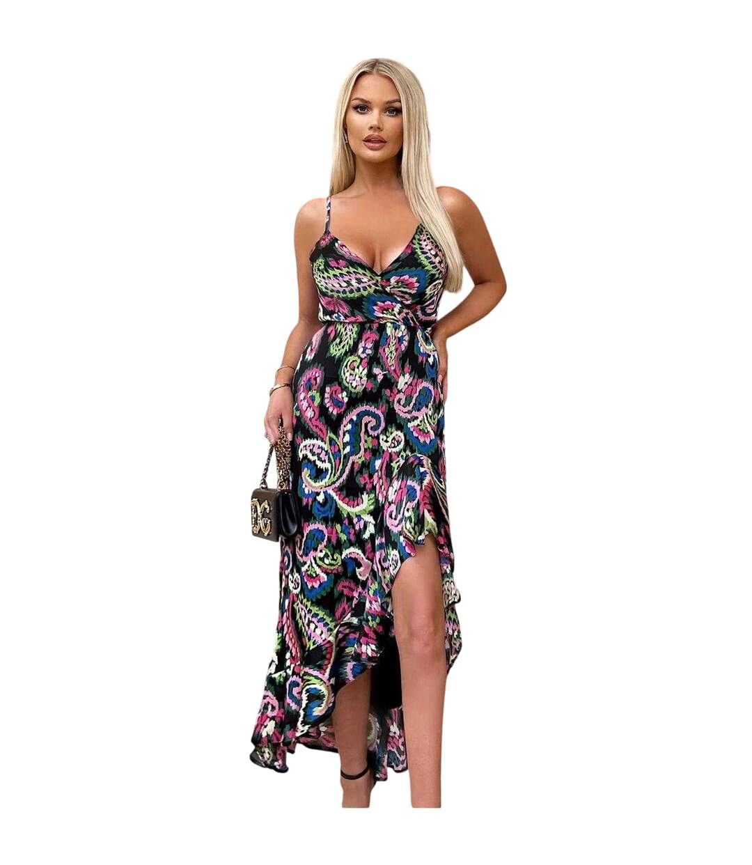 Womens/ladies Paisley Wrap Dress Multicoloured AX Paris-4
