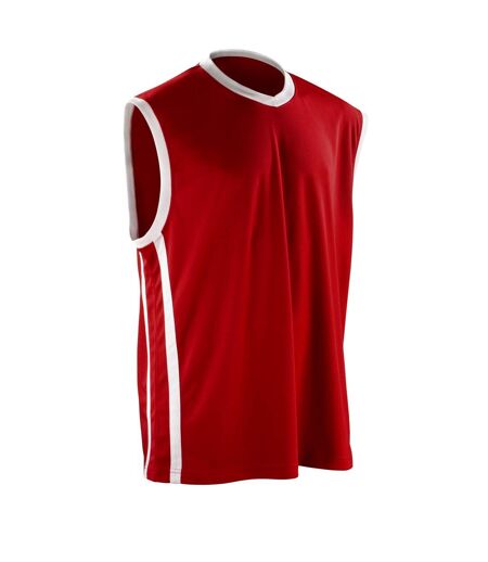 Spiro Mens Basketball Quick Dry Sleeveless Top (Red/ White)