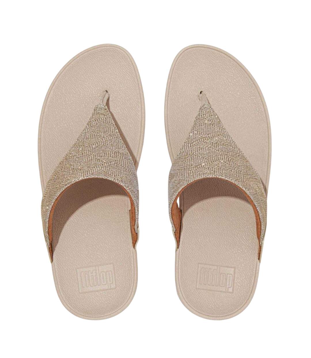 Womens/ladies Lulu Glitz Toe Post Wedge Sandals Rose Gold FitFlop-3