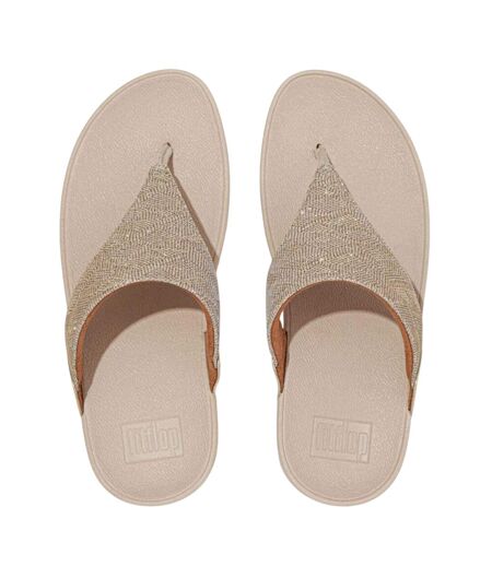 Womens/ladies Lulu Glitz Toe Post Wedge Sandals Rose Gold FitFlop