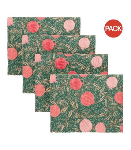 Pack of 4  Christmas festive pomegranate placemat  46cm x 36cm green Paoletti