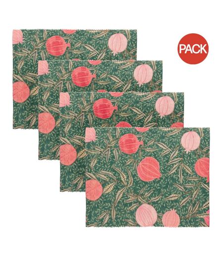 Pack of 4  Christmas festive pomegranate placemat  46cm x 36cm green Paoletti