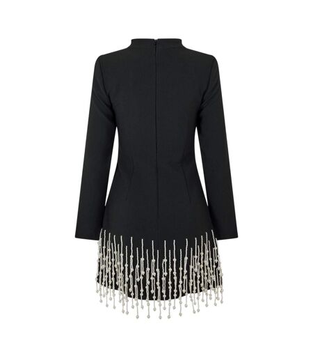 Robe Courte Manches Longues Fête Motif/style Perle Femme Noir Muse