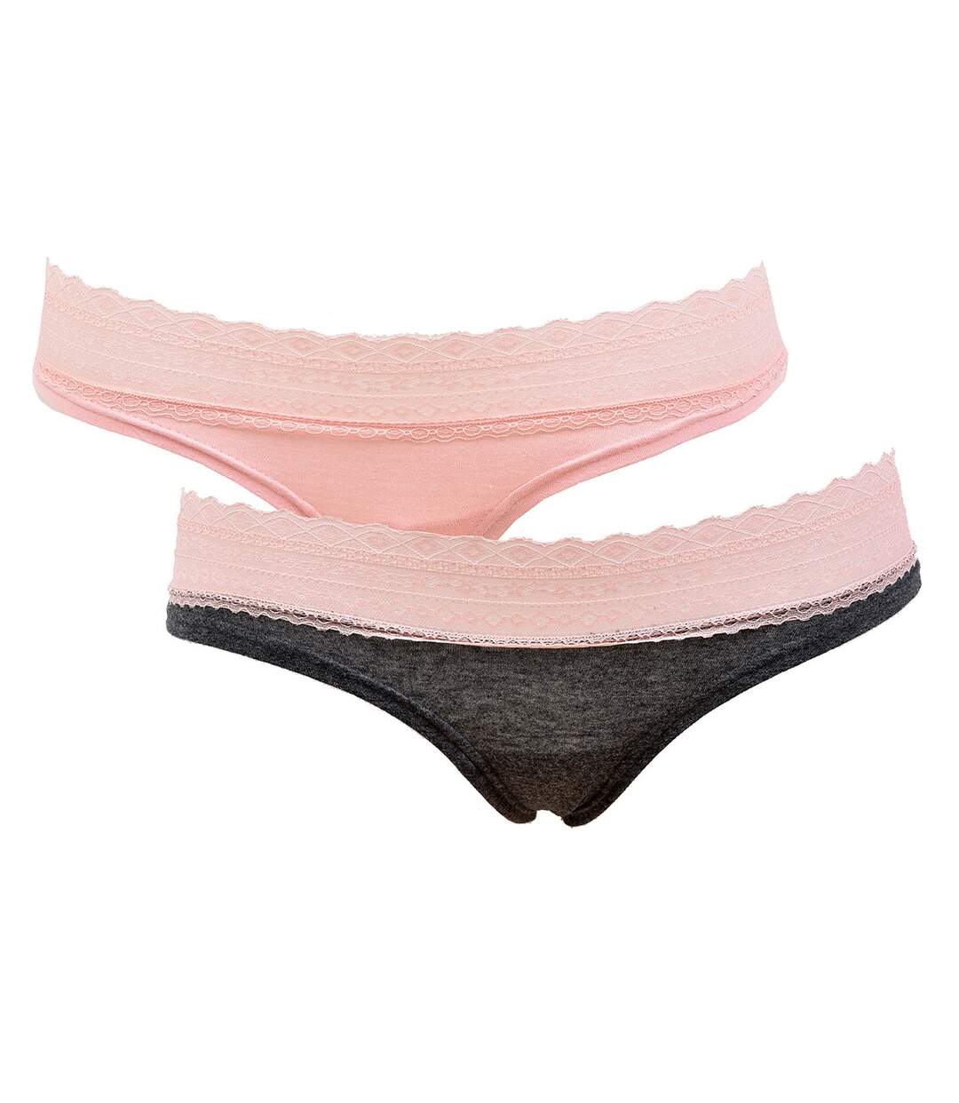 Culottes Femme MANOUKIAN Underwear Confort Qualité supérieure Pack de 2 MANOUKIAN Dentelle Rose Gris-1