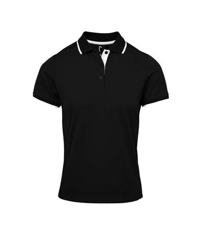 Premier Womens/Ladies Coolchecker Contrast Pique Polo Shirt (Black/White)