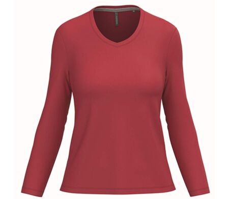 T-shirt manches longues col V - Femme - K382 - rouge