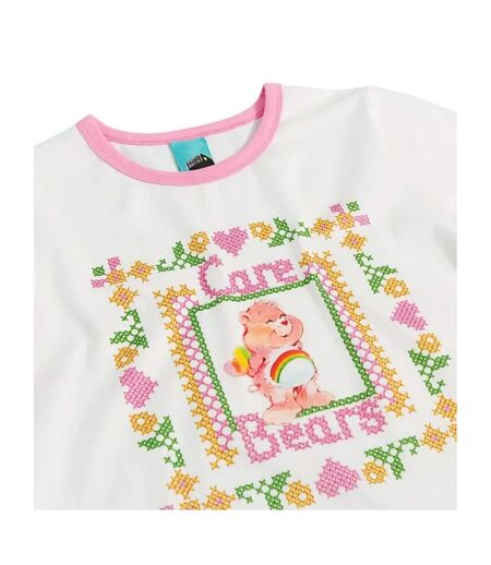 T-shirt Motif/style Point De Croix Et Ringer Adulte Blanc Care Bears