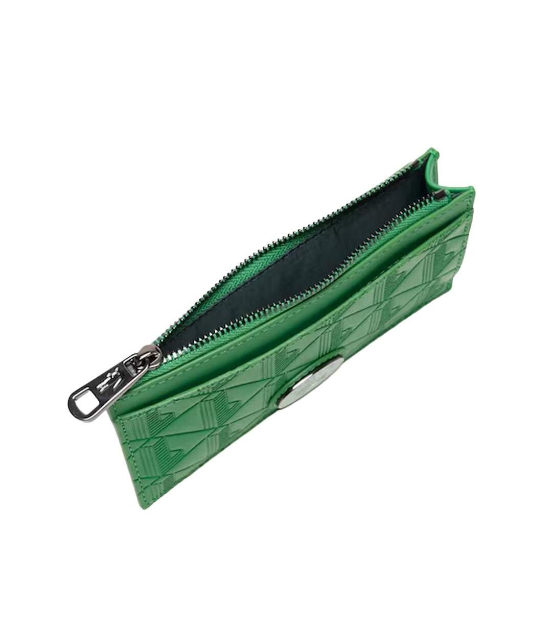 Porte-cartes zippé en cuir monogrammé vert lacoste zip  holder-2