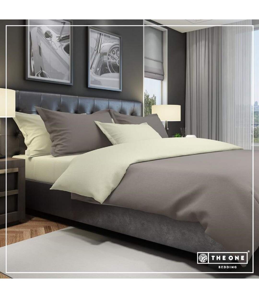 Housse de couette - 140x200 - marron taupe et crème - T1-BC140-1
