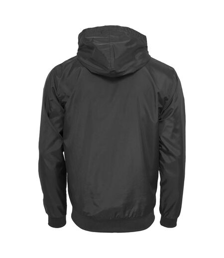Build Your Brand Mens Zip Up Wind Runner Jacket (Black/Black)