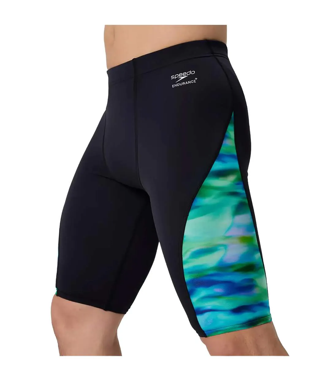 Mens Spliced Printed Endurance+ Jammer Shorts Turquoise Black Speedo-4