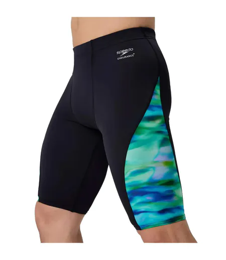 Mens Spliced Printed Endurance+ Jammer Shorts Turquoise Black Speedo