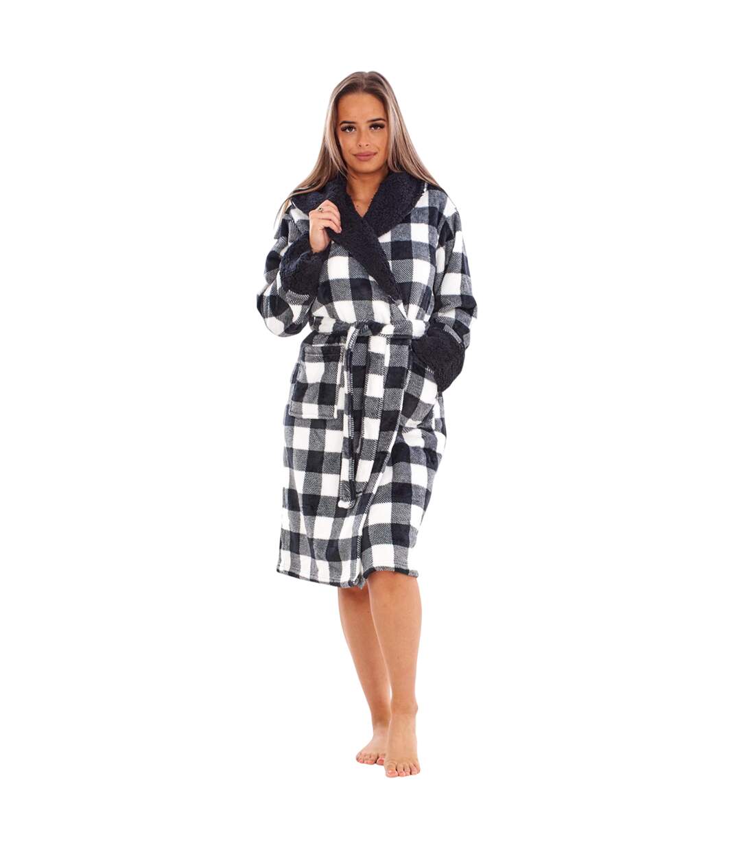 Robe De Chambre Motif/style À Carreaux Femme Noir Blanc Keanu-4