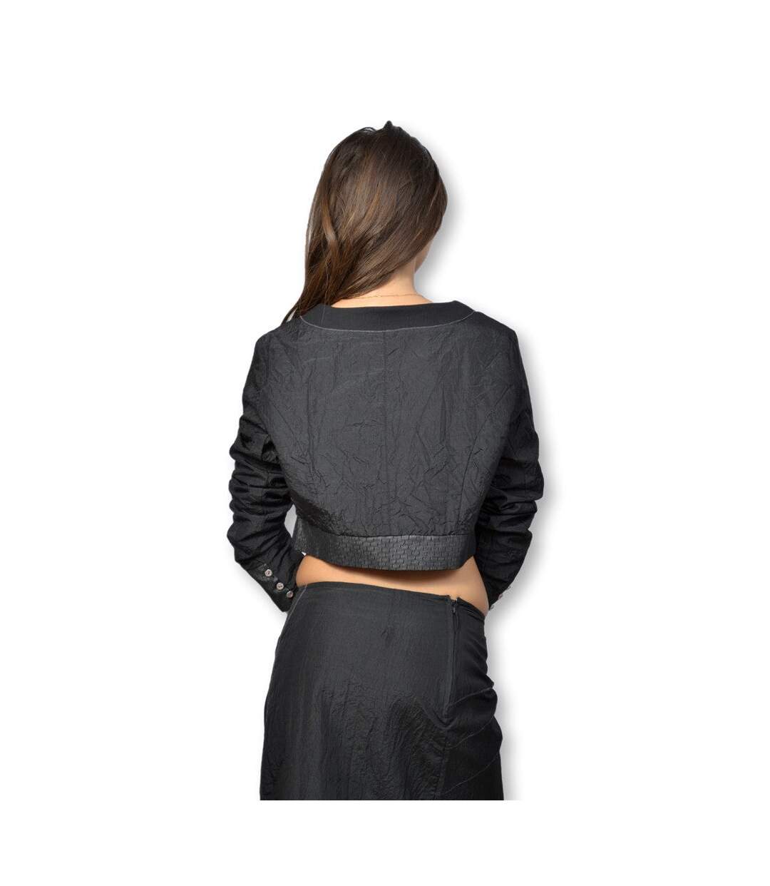 Veste femme manches longues courtes fermeture devant col rond-2
