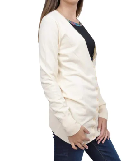 Gilet Chic Femme à  Manches Longues - Blanc épuré en V, Idéal pour un Look Classique et Confortable