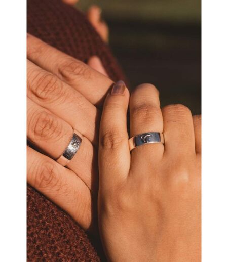 Adjustable Silver Plated Couple Moon and Sun Promise Ring Set