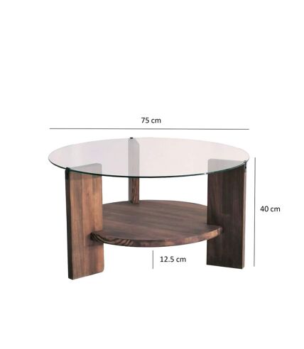 Table basse ronde en verre et panneaux de particules - Diam. 75cm H. 40cm - Marron