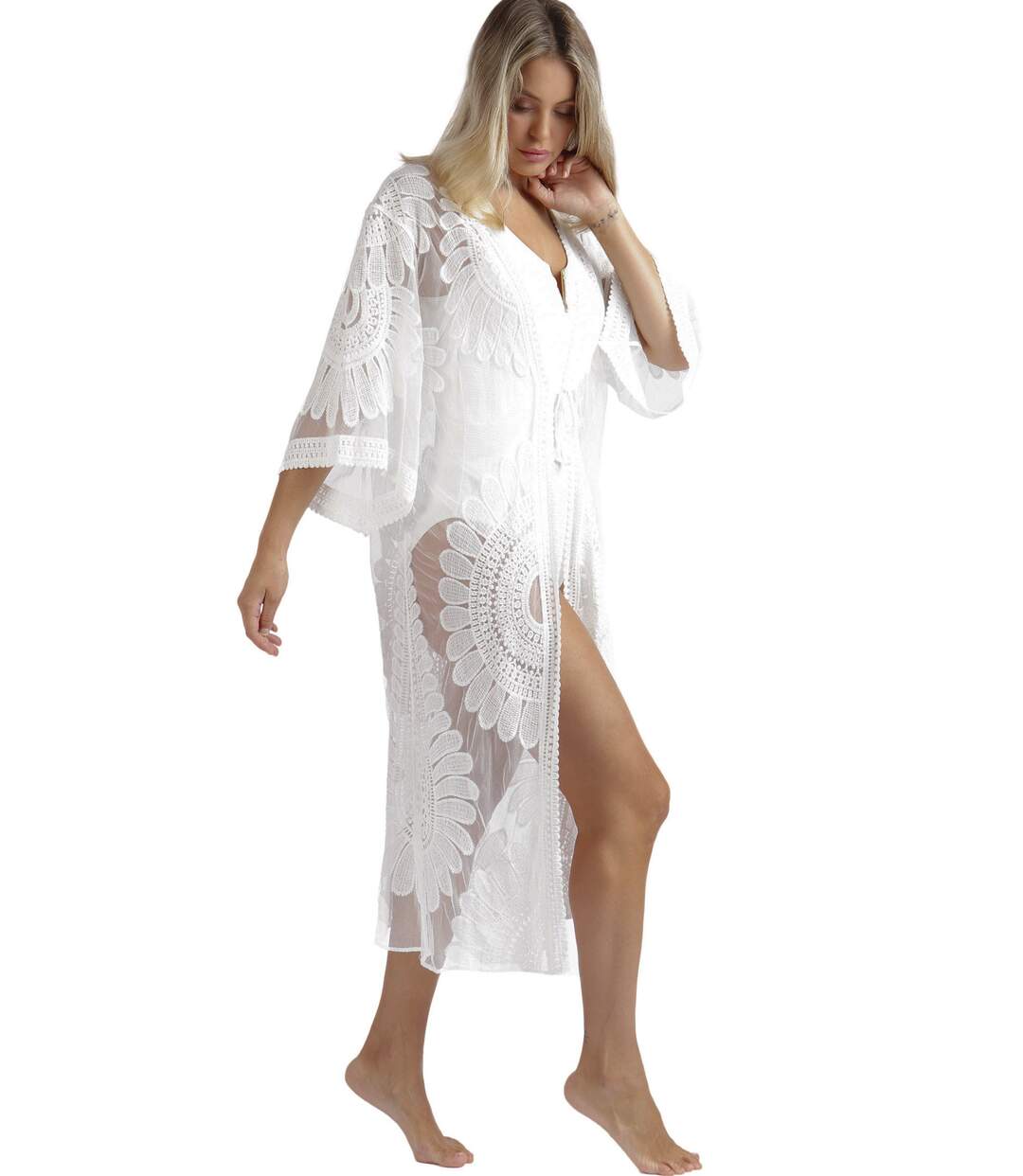 Caftan de plage mi-long Flower Admas-2