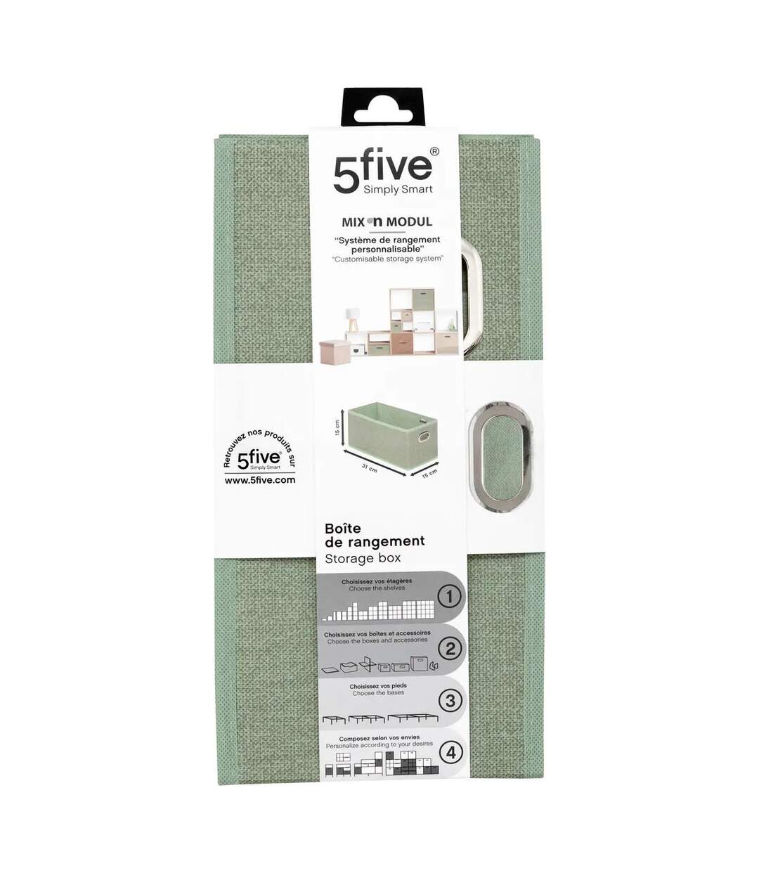 Boîte de Rangement Pliable Mix n'Modul 15x31cm Vert Sauge-4