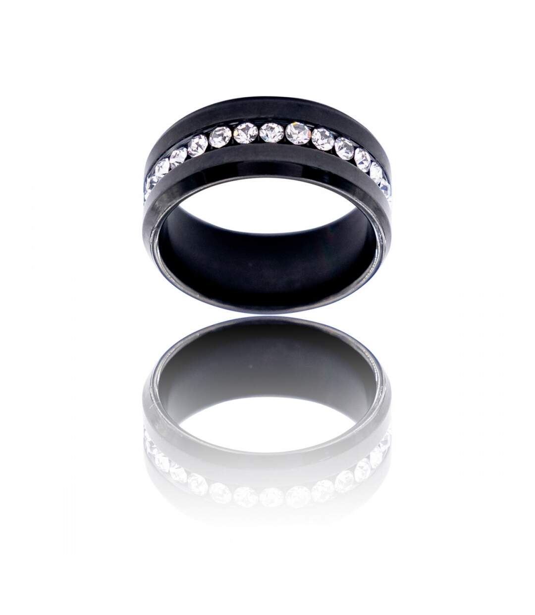 Bague Femme en Acier Noir Ornée Strass-1