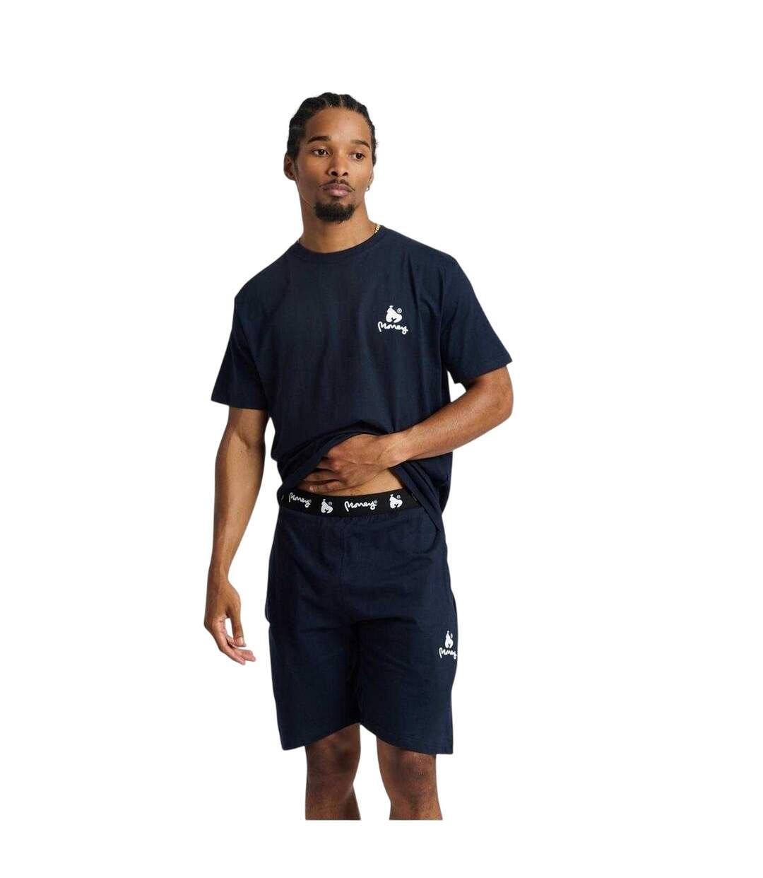 Mens Cotton Lounge T-shirt & Shorts Set Navy Money-1
