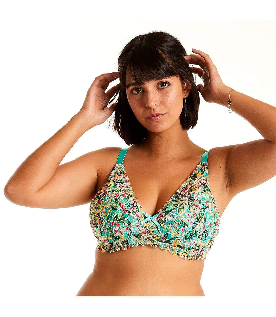 Soutien-gorge souple grand maintien turquoise/jaune Elena