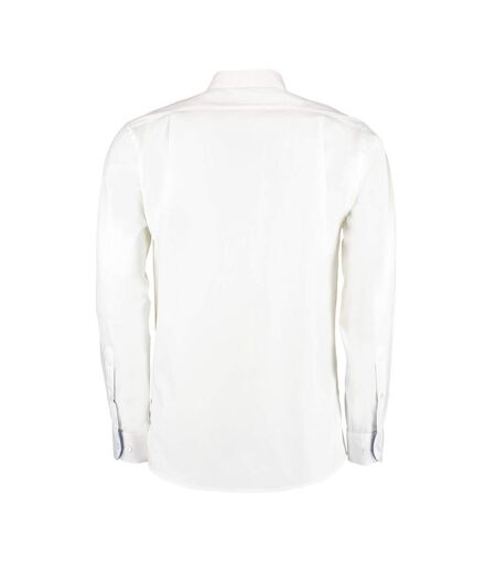 Chemise À Manches Longues Homme Blanc Bleu Kustom Kit