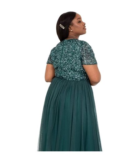 Robe Mi-longue Manches Courtes Femme Émeraude Maya Deluxe