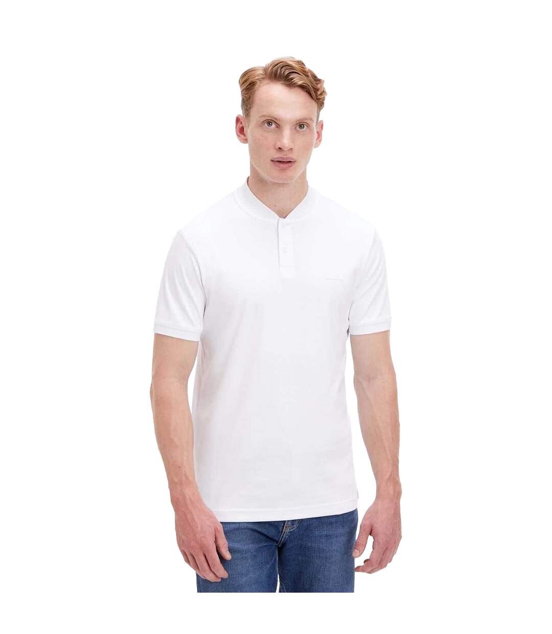 Mens Cotton Standing Collar Polo Shirt White Calvin Klein-3