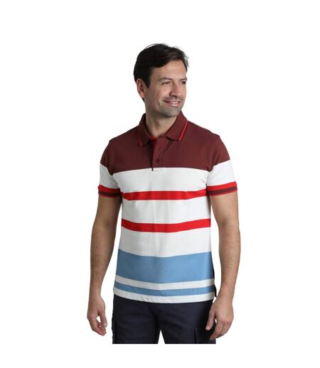 Mens sunbury stripe organic cotton polo shirt pinot red Weird Fish