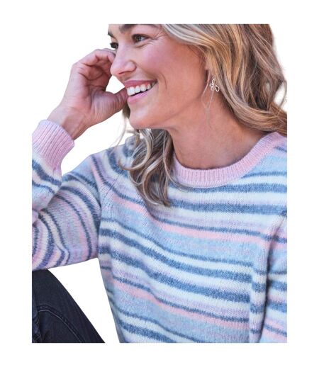 Womens/ladies Marl Soft Stripes Jumper Pink Blue WoolOvers
