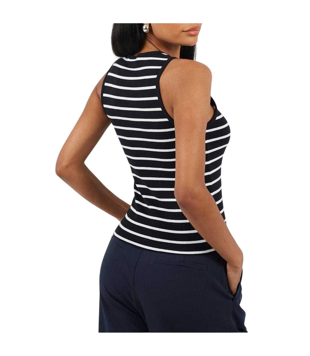Womens/ladies Striped Tank Top Black Cream Brave Soul-3