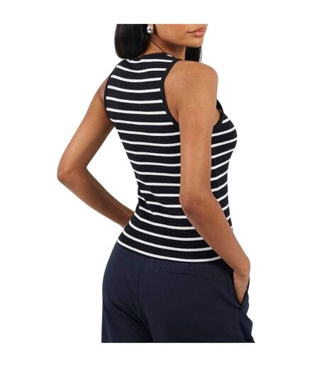 Womens/ladies Striped Tank Top Black Cream Brave Soul