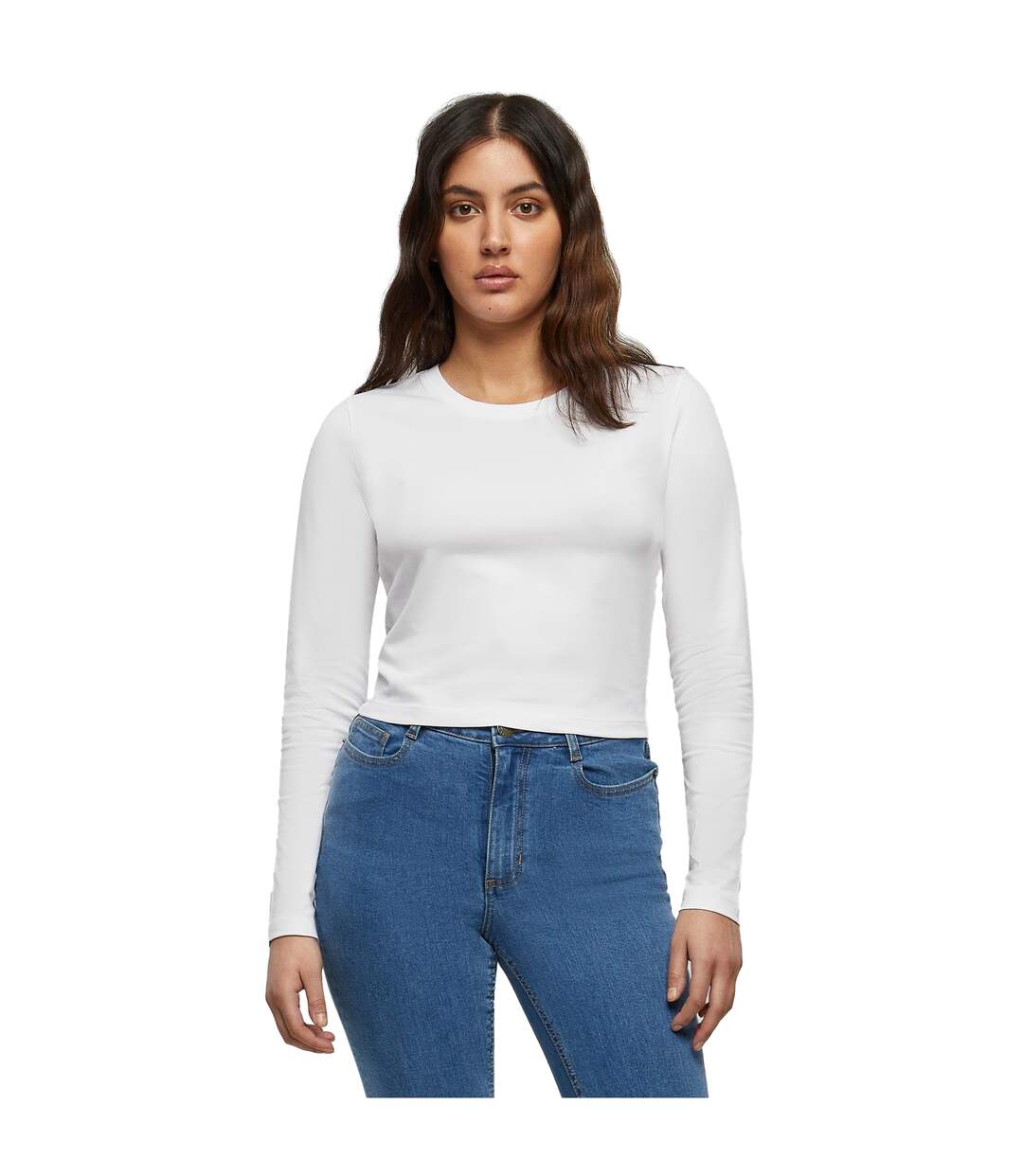 T-shirt Court À Manches Longues Pour Femme/femme Blanc Build Your Brand-1