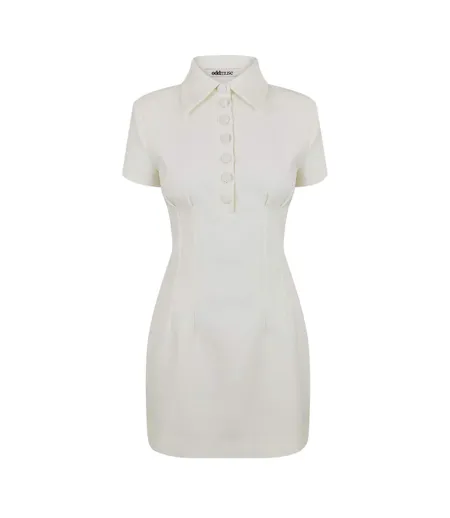 Womens/ladies Button Slim Mini Dress White Muse