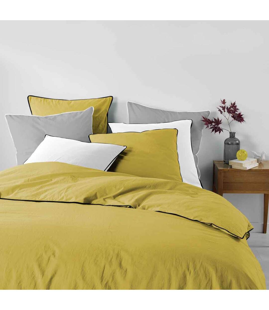 Drap Housse en Coton Linette 160x200cm Jaune-4